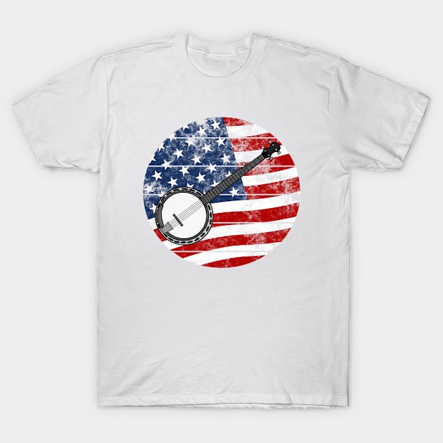 Banjo USA Flag Banjoist Folk Musician 4th July T-Shirt by doodlerob